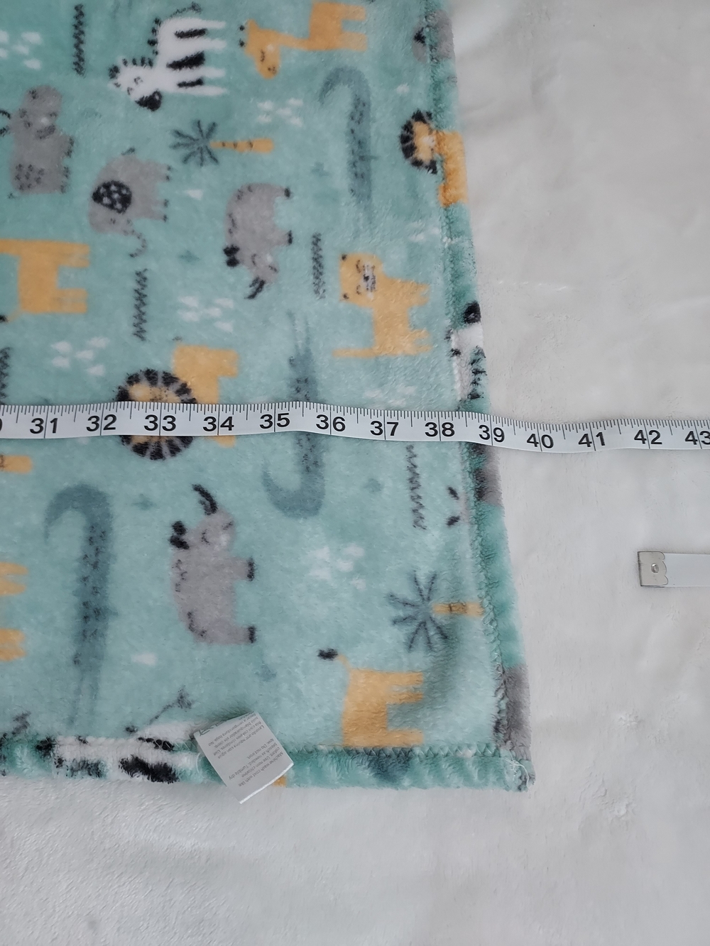 Plush Baby Blanket in Teal with Safari Wild Animals Print Lovey Cuddle Cozy - Picture 7 of 8